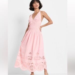 Light Pink Eyelet V-Neck Maxi Dress 2x